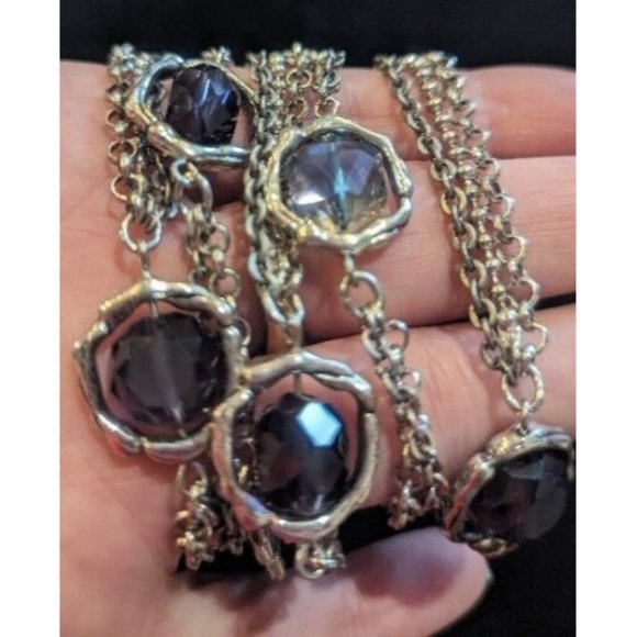 Stunning Vintage Estate Multi Strand Chain Purple Faceted Bead Bracelet 8" - Picture 5 of 8